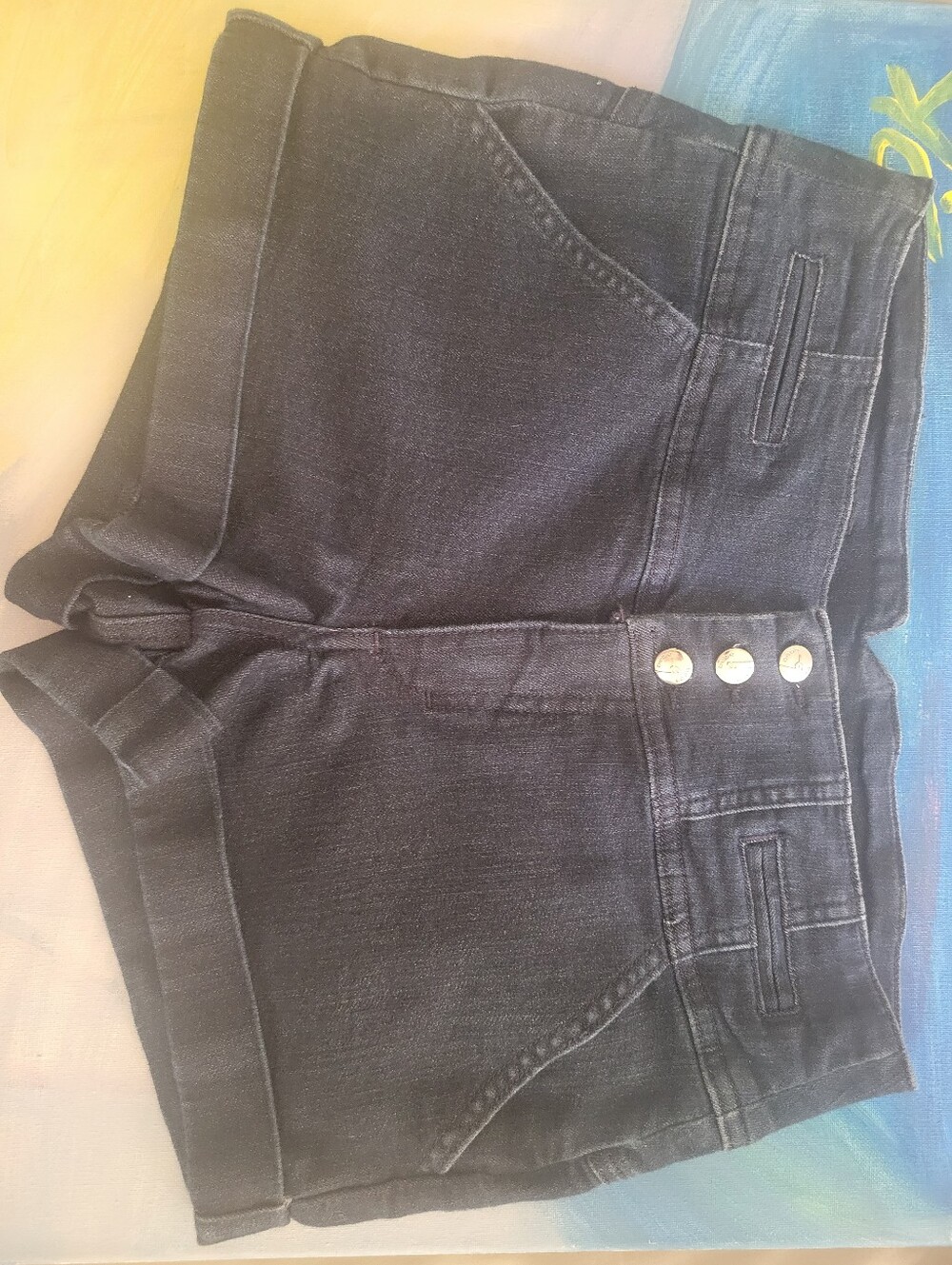 Bebe Blue Highwaist Tuxedo Jean Stretchy Shorts